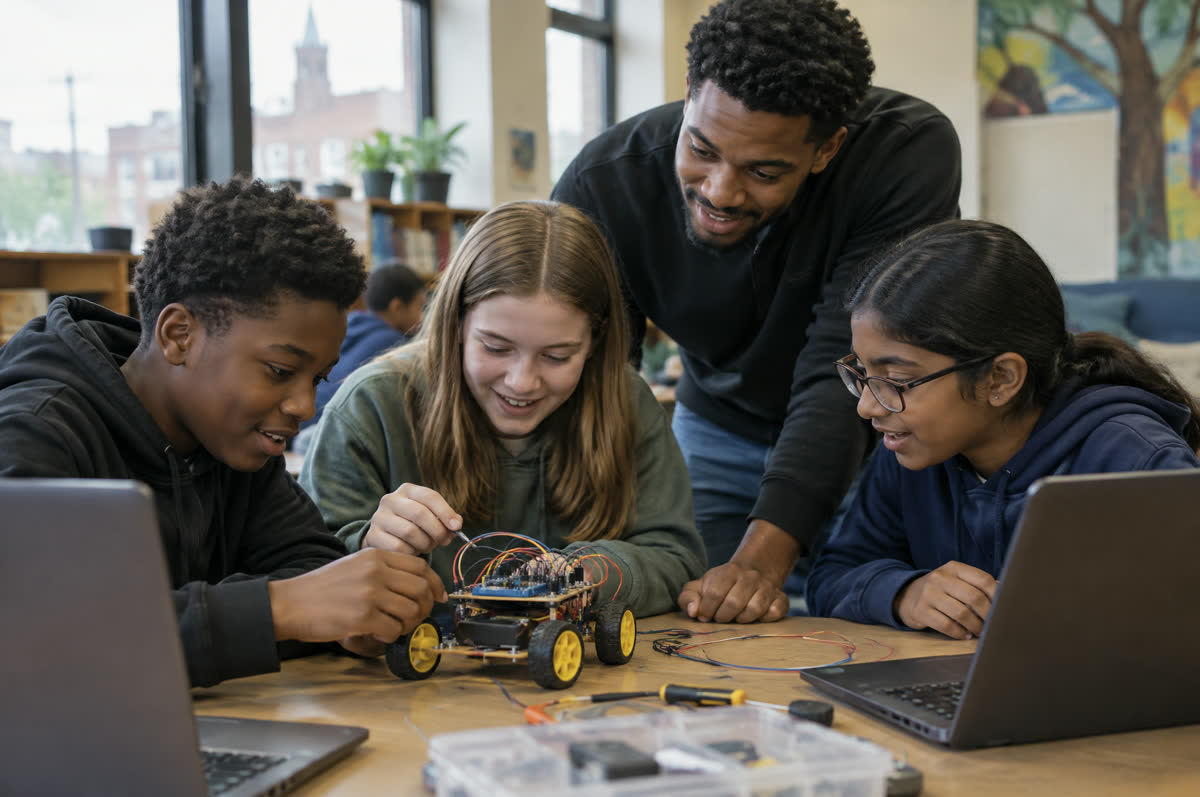 Middle-school students build a robot with a tutor
